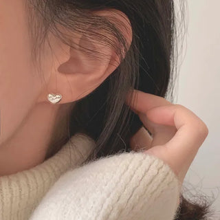 Chubby Heart Stud Earrings (Silver, Rose Gold)