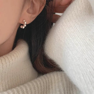 Ball Bead Half Hoop Earrings (Silver, Rose Gold)