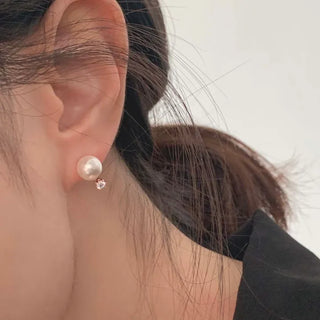 Rose Gold Pearl Cubic Earrings Two-way (8mm)