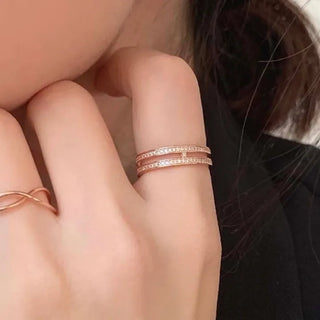 Cubic H Double-row Ring (Silver, Rose Gold)