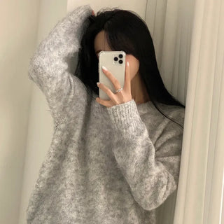 Soft, Mohair Round Loose Fit Long Sleeve Knit