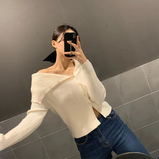 Soft Button Sailor Off-Shoulder Knit