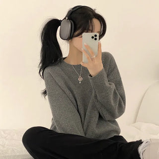 Lovely Mood, Cashmere Round Slit Loose Fit Long Sleeve Knit