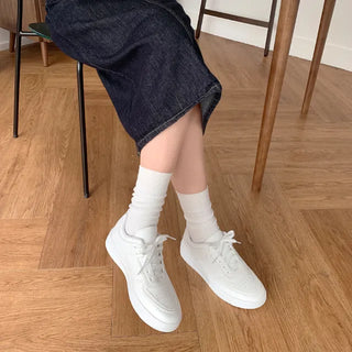 ◈Until Summer◈ White Casual Sneakers Plain Athletic Shoes All White Air Height-Increasing Lace-up Four-Season Shoes