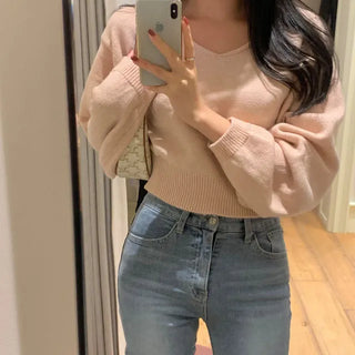 Ribona V-neck Ribbed Crop Knit