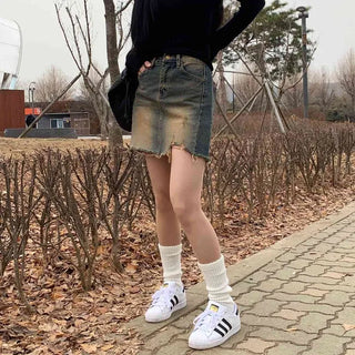 Y2K vintage washed denim low-waisted mini skirt