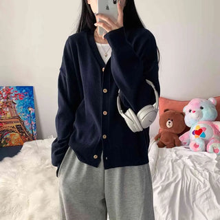 [Loose Fit/Daily Item!] Plum Basic V-Neck Cardigan (!2 colors)
