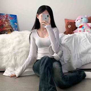 [Delicate Fit/Stretchable/New Spring Arrival] Basic Square Round Basic Inner Long Sleeve Tee (4 colors)