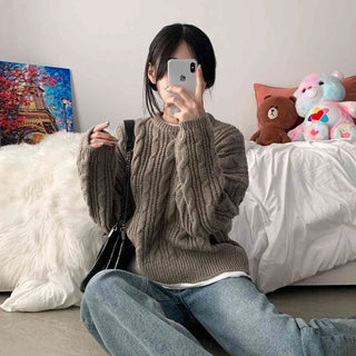 [Cozy/Delicate Fit] Cappuccino Cable Knit Round Neck Knit (12 colors)