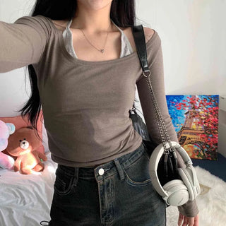 [Spring New Arrival/Slim Fit] Healing Deep Round U-Neck Basic Long Sleeve Tee (4 colors)
