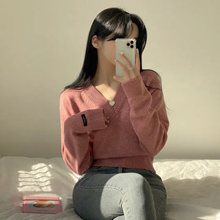Guaranteed Beauty, V-Neck Wool Crop Long Sleeve Knit
