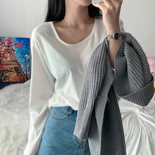 [Flowy~/Delicate Fit/Basic Item!] Slit Line Daily Inner Long Sleeve Tee (4 Colors)