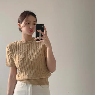 Cashmere Cable Knit Short Sleeve Knit