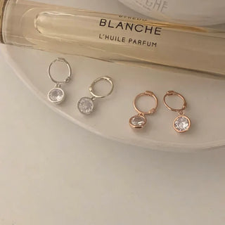 Round Cubic Mini One-Touch Hoop Earrings (Silver, Rose Gold)