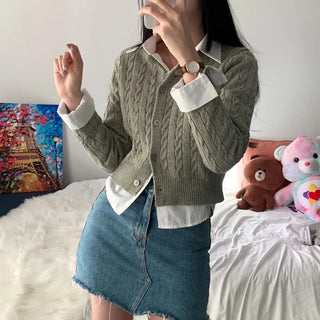 [5% Wool/Guaranteed Beauty/Cinched Waist] IVE Crop Cable Knit Round Cardigan (6 colors)