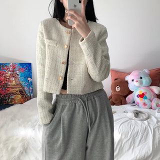 Collarless Jenny Tweed Crop Jacket (2 colors)