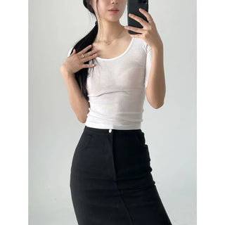 Beigeique quarter length deep U-neck short sleeves
