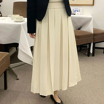 Elastic band pintuck pleated long skirt
