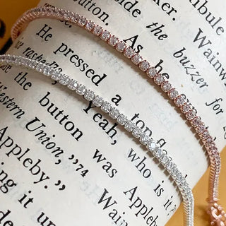 Cubic Zirconia 1.5mm Chain Bracelet (Silver, Rose Gold)