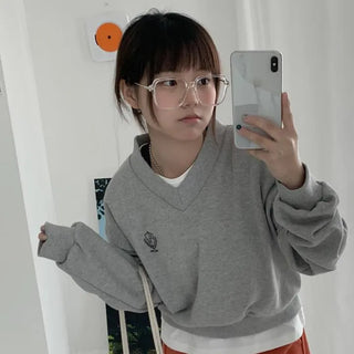 Preppy V-neck Sweatshirt