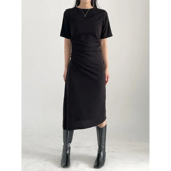 Side-shirred long dress