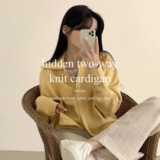 Soft, Two-way Collar Wool Zip-up Knit Cardigan