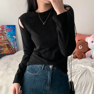 [Goddess Mood/Slim Fit/Spring Ver] Cut-off Round Inner Long Sleeve Tee (5 colors)