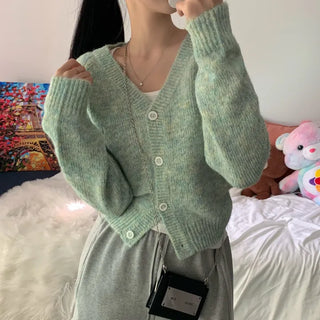 [Beautiful Colors!/Guaranteed Fit/Soft and Smooth~] Heather Mix V-Neck Knit Cardigan (6 Colors)