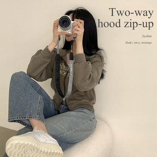 Effortless Chic, Two-way Lettering Crop Zip-up Hoodie