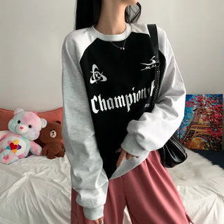 [Unisex/Boxy Fit] Championship Hip Contrast Print Lettering Sweatshirt (3 colors)