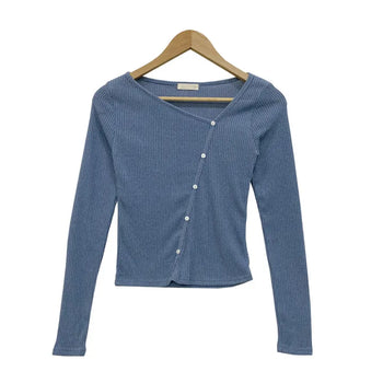 Erian Knit Light Blue/Diagonal Asymmetrical Knit/Button Knit/Delicate Fit Knit/ Wedding Guest Look/Daily Knit/Asymmetrical Knit