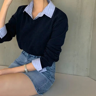 TIME V-Neck Standard Fit Ribbed Knit
