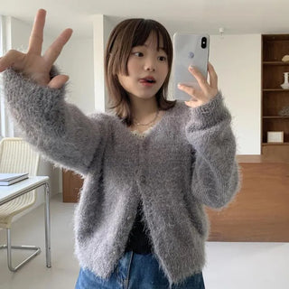 Pine needle button cardigan