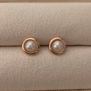 Rose Gold Round Swarovski Pearl Earrings
