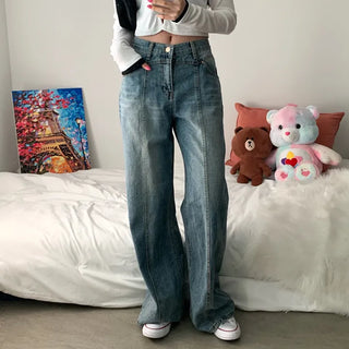 [Lower Body Cover/Guaranteed Fit] Wide Non-Stretch Vintage Long Bootcut Long Denim Pants