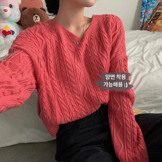 [Reversible!/Beautiful Colors/Guaranteed Fit] Cable Knit Button V-Neck Cardigan (5 colors)