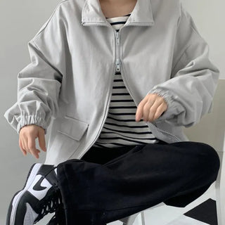 Collared zip-up cotton jumper
