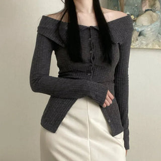 Jeanne Collar Sailor Off-Shoulder Cardigan Tee