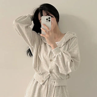 Guaranteed Cuteness! Cotton Hooded Button Crop Long Sleeve Cardigan