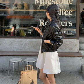 Law School Collared Leather Zip-Up Jacket