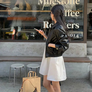 Law School Collared Leather Zip-Up Jacket