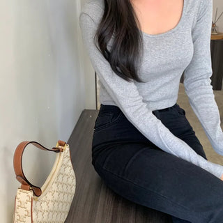 Better Square Neck Slim Fit Cropped Long Sleeve T-shirt