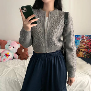 [Soft and Smooth~/Guaranteed Pretty!] Hazel Fisher Crop Cable Knit Zip-Up (4 colors)