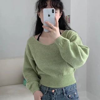 Croffle cropped V-neck knit
