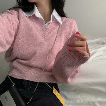 [Cinched Waist/Beautiful Colors/Guaranteed Fit!] Cotton Candy V-Neck Loose Fit Knit (5 colors)