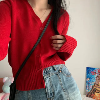 [Delicate Fit/Special Feature] Rose Basic V-Neck Knit Cardigan (10 colors)