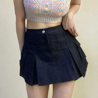 Denim Cargo Mini Skirt-shorts
