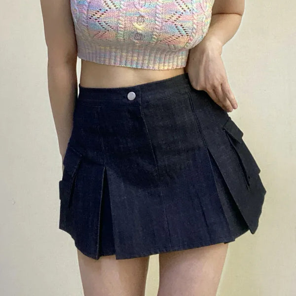 Denim Cargo Mini Skirt-shorts