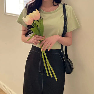 Natural Version Firm Round Cropped Inner Short Sleeve T-shirt that makes your figure look really beautiful