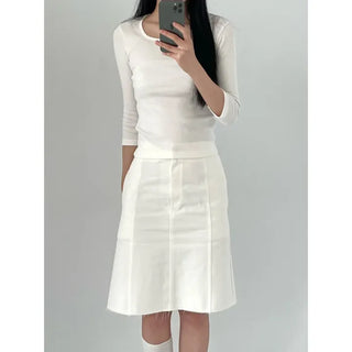 Washed cotton midi skirt